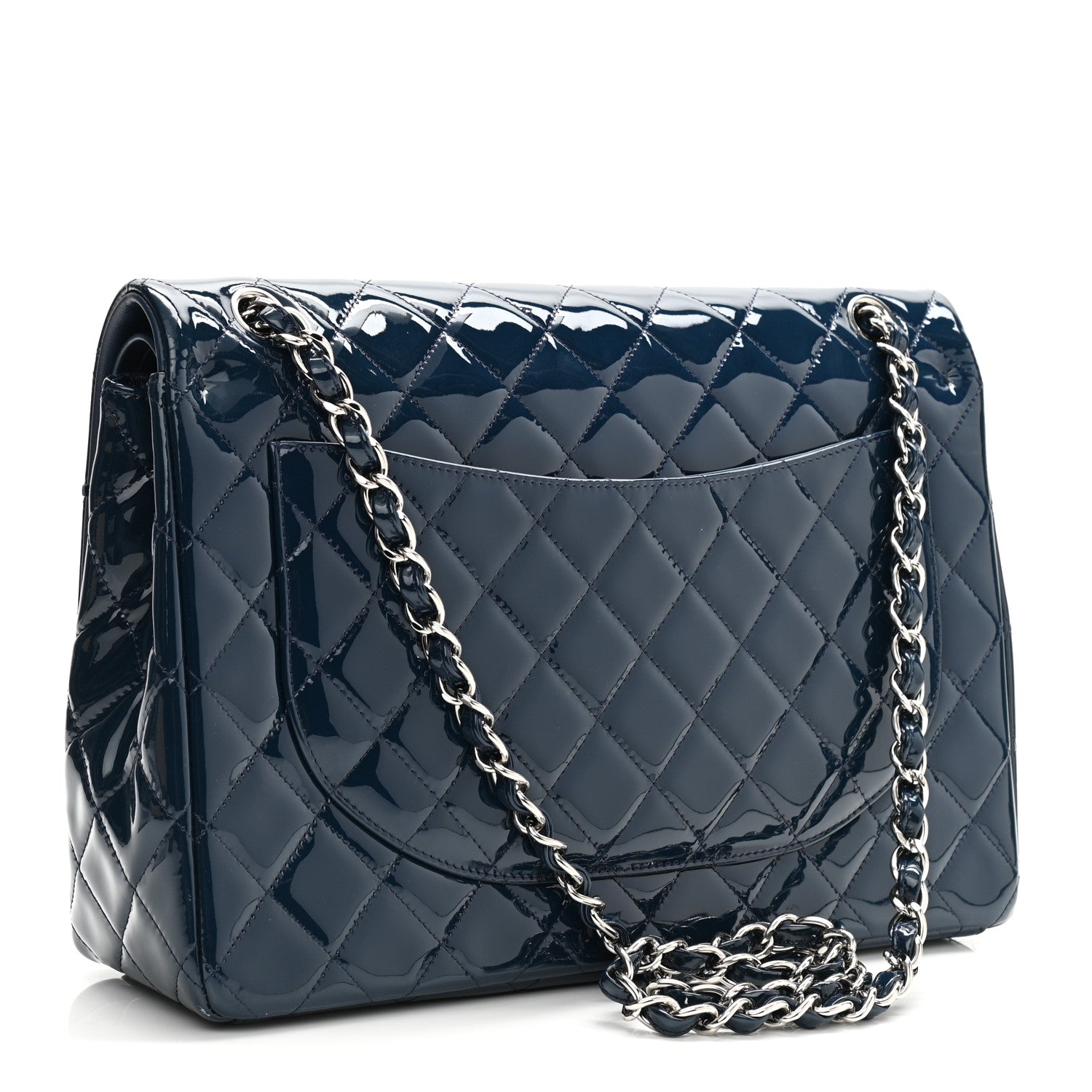 Chanel Patent Quilted Maxi Double Flap Navy 2 of 10