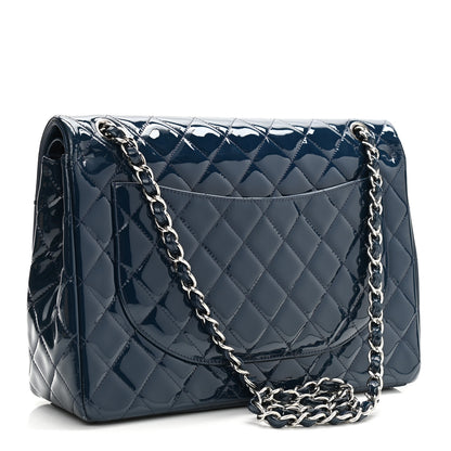 Chanel Patent Quilted Maxi Double Flap Navy 2 of 10