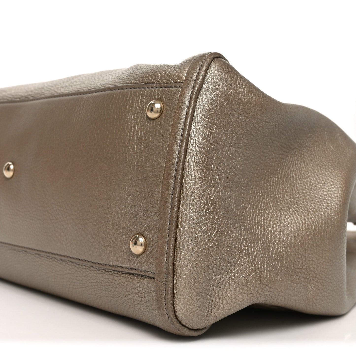 Metallic Pebbled Calfskin Medium Soho Shoulder Bag Golden Beige