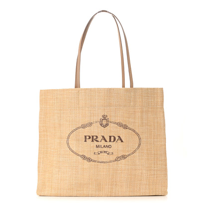 Prada Raffia Logo Tote Naturale 1 of 9