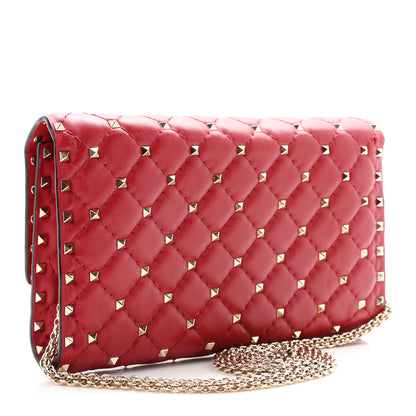 Valentino Garavani Lambskin Rockstud Spike Wallet on Chain Red 3 of 9