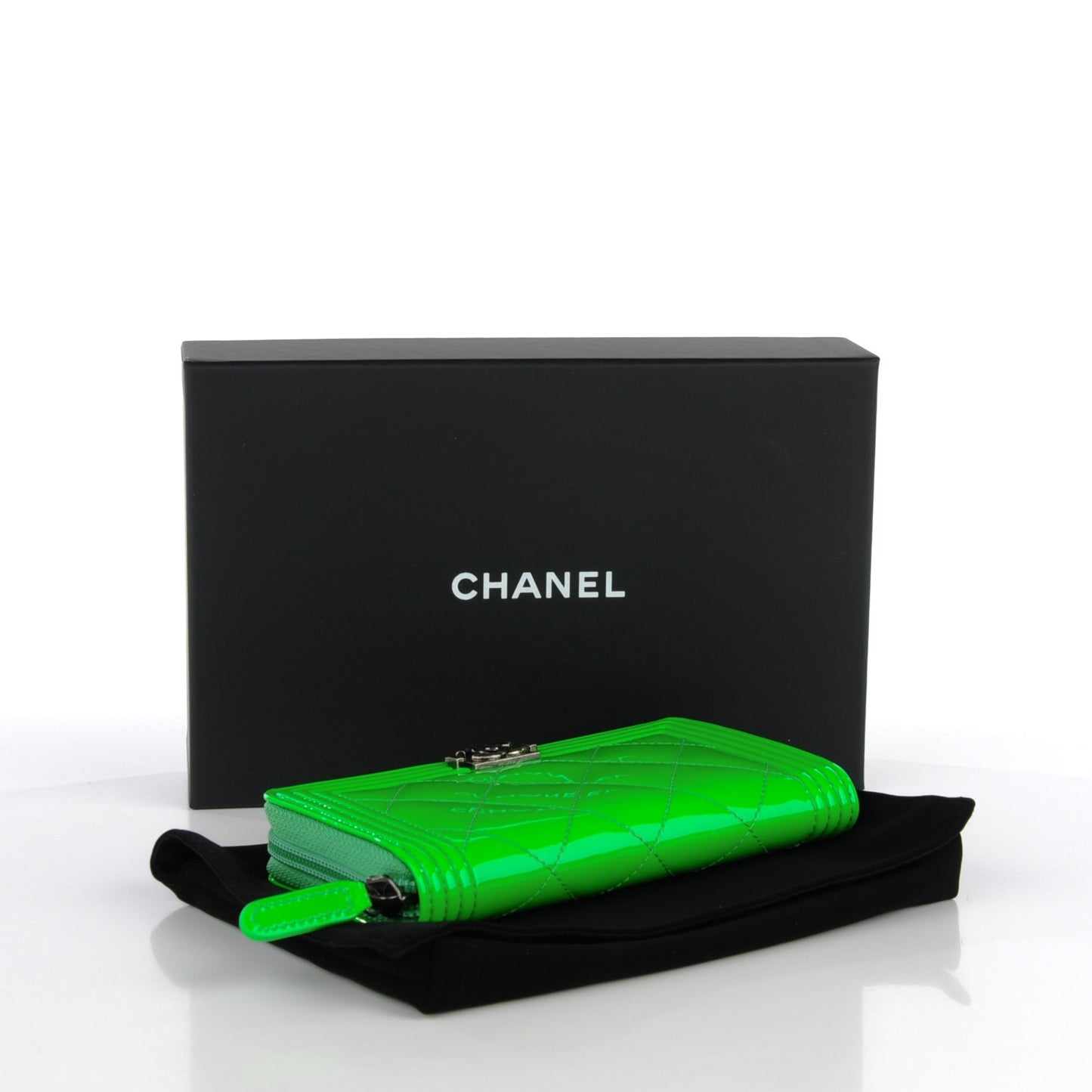 Patent Quilted Small Boy Zip Around Wallet Green