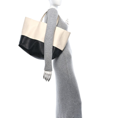 Celine Grained Calfskin Horizontal Bi-Color Cabas White Black 2 of 9