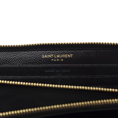 Saint Laurent Grain De Poudre Matelasse Chevron Monogram Zip Around Wallet Black 6 of 6