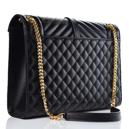 Saint Laurent Grain De Poudre Textured Mixed Matelasse Large Triquilt Monogram Satchel Black 3 of 10