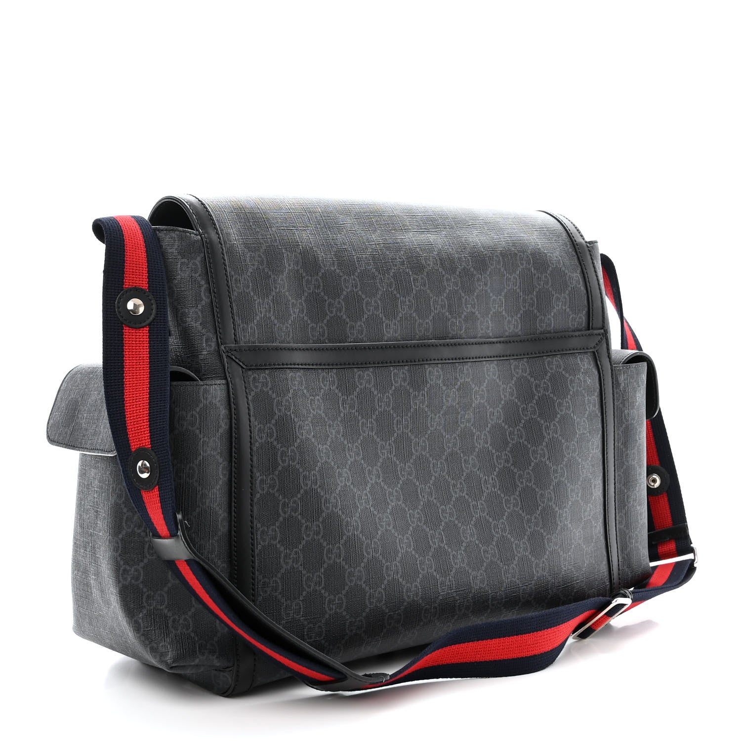 Gucci GG Supreme Monogram Web Messenger Diaper Bag Black Grey 4 of 13