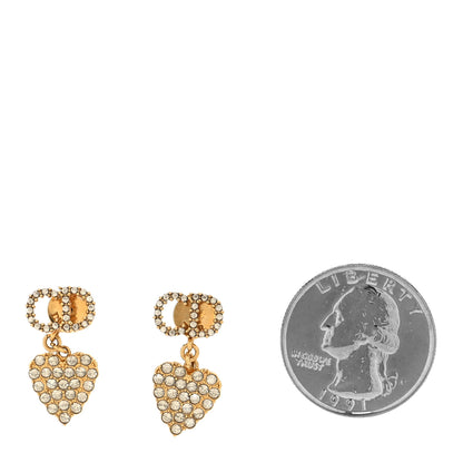 Christian Dior Crystal CD Heart Earrings Gold 2 of 4