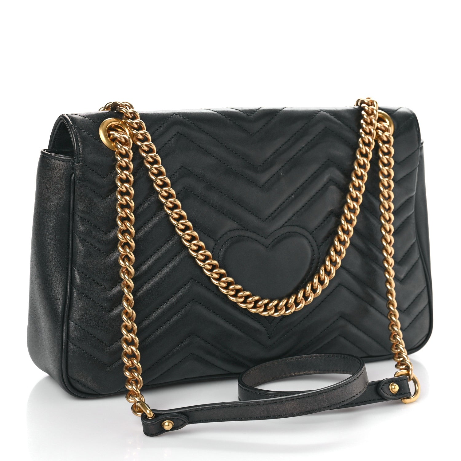 Gucci Calfskin Matelasse Medium GG Marmont Shoulder Bag Black 3 of 14