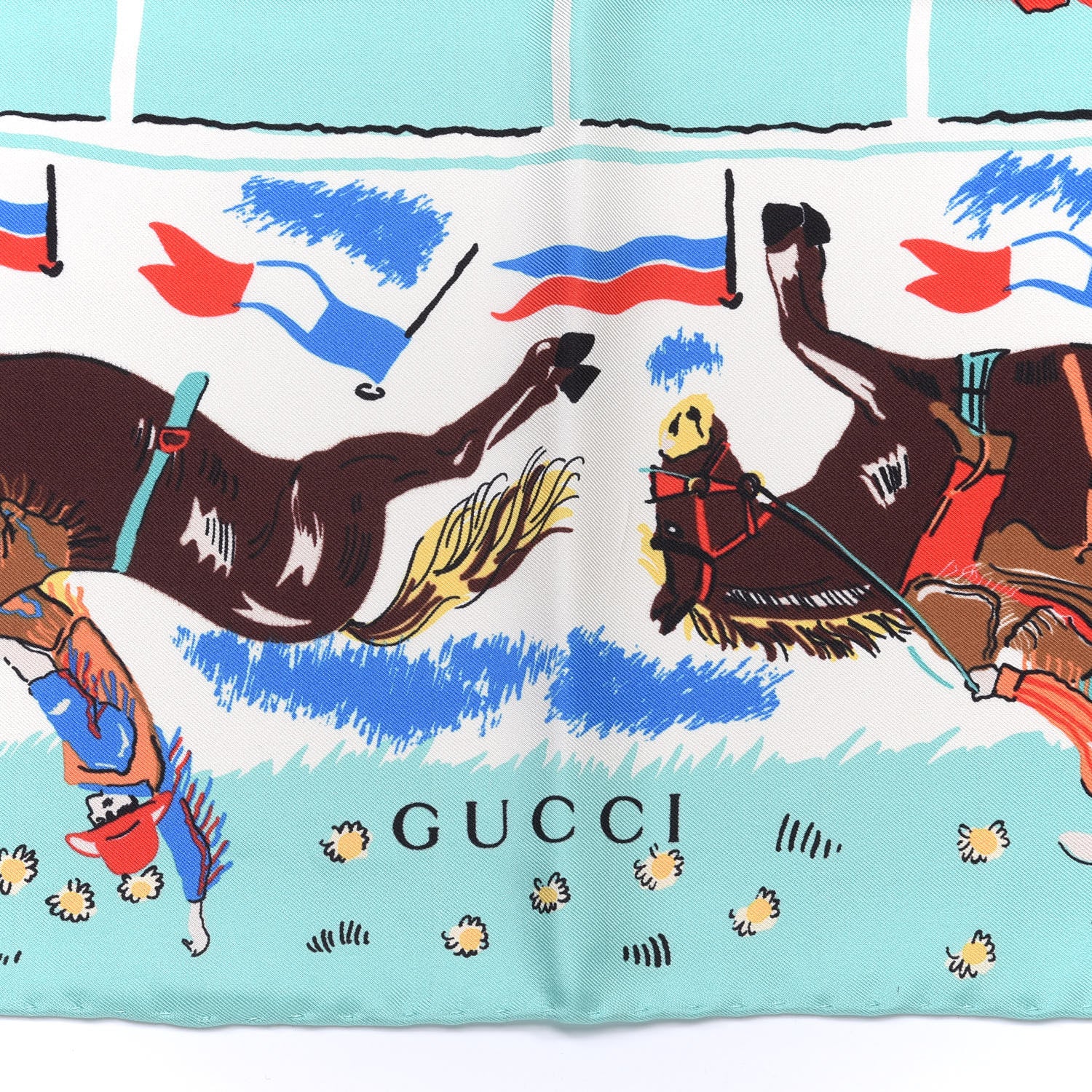 Gucci Silk Twill Rodeo Day Square Scarf Aqua Ivory 2 of 4