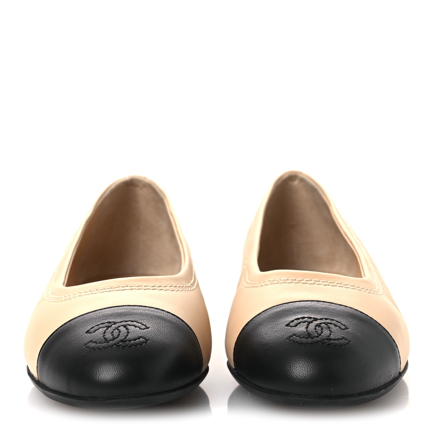 Chanel Lambskin Cap Toe CC Uniform Ballerina Flats 37 Beige Black 3 of 11