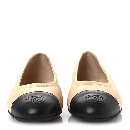 Chanel Lambskin Cap Toe CC Uniform Ballerina Flats 37 Beige Black 3 of 11