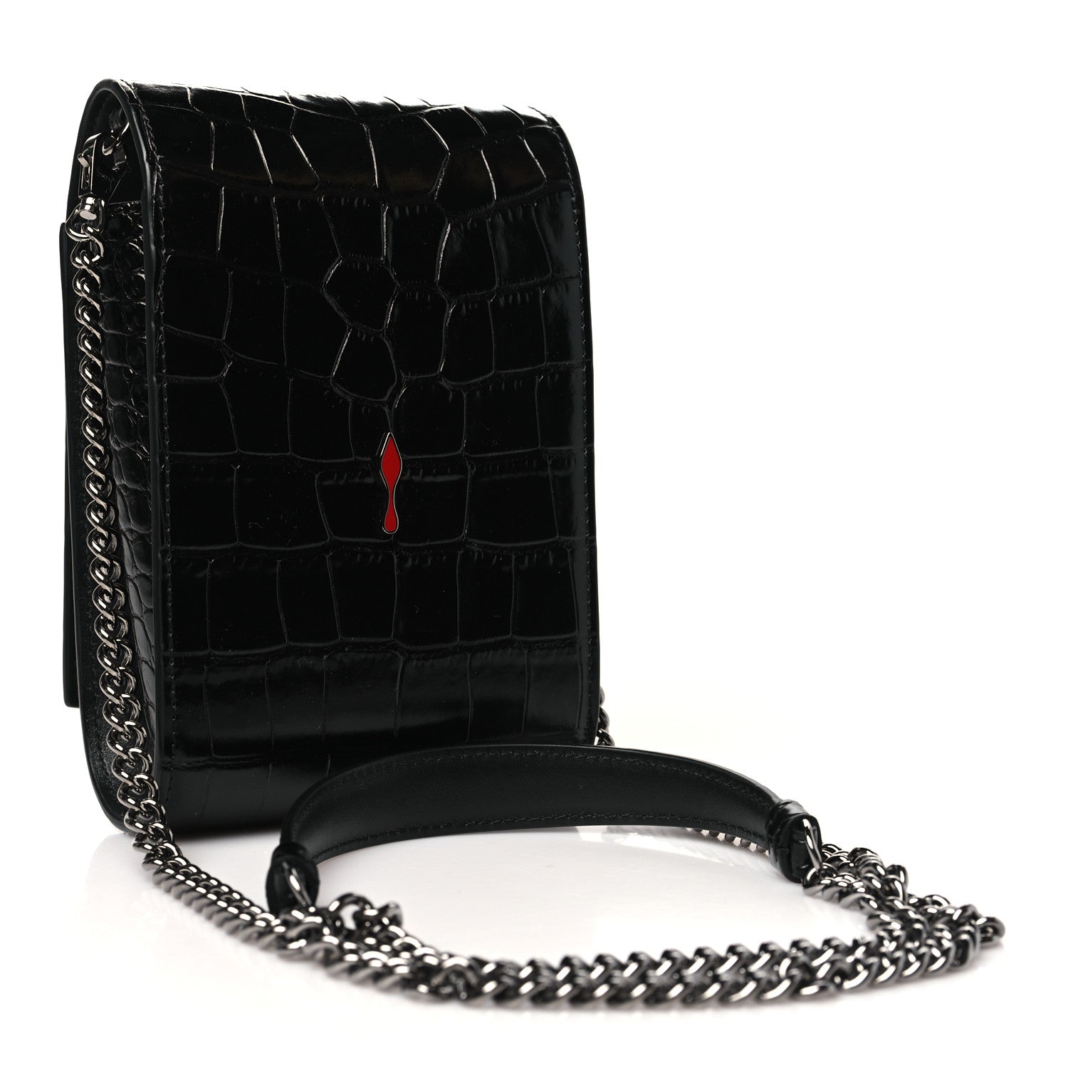 Christian Louboutin Crocodile Embossed Calfskin Spikes Loubinthesky Paloma Crossbody Phone Case Black 3 of 10