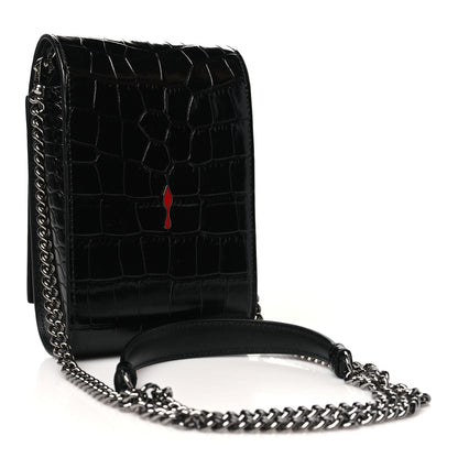 Christian Louboutin Crocodile Embossed Calfskin Spikes Loubinthesky Paloma Crossbody Phone Case Black 3 of 10