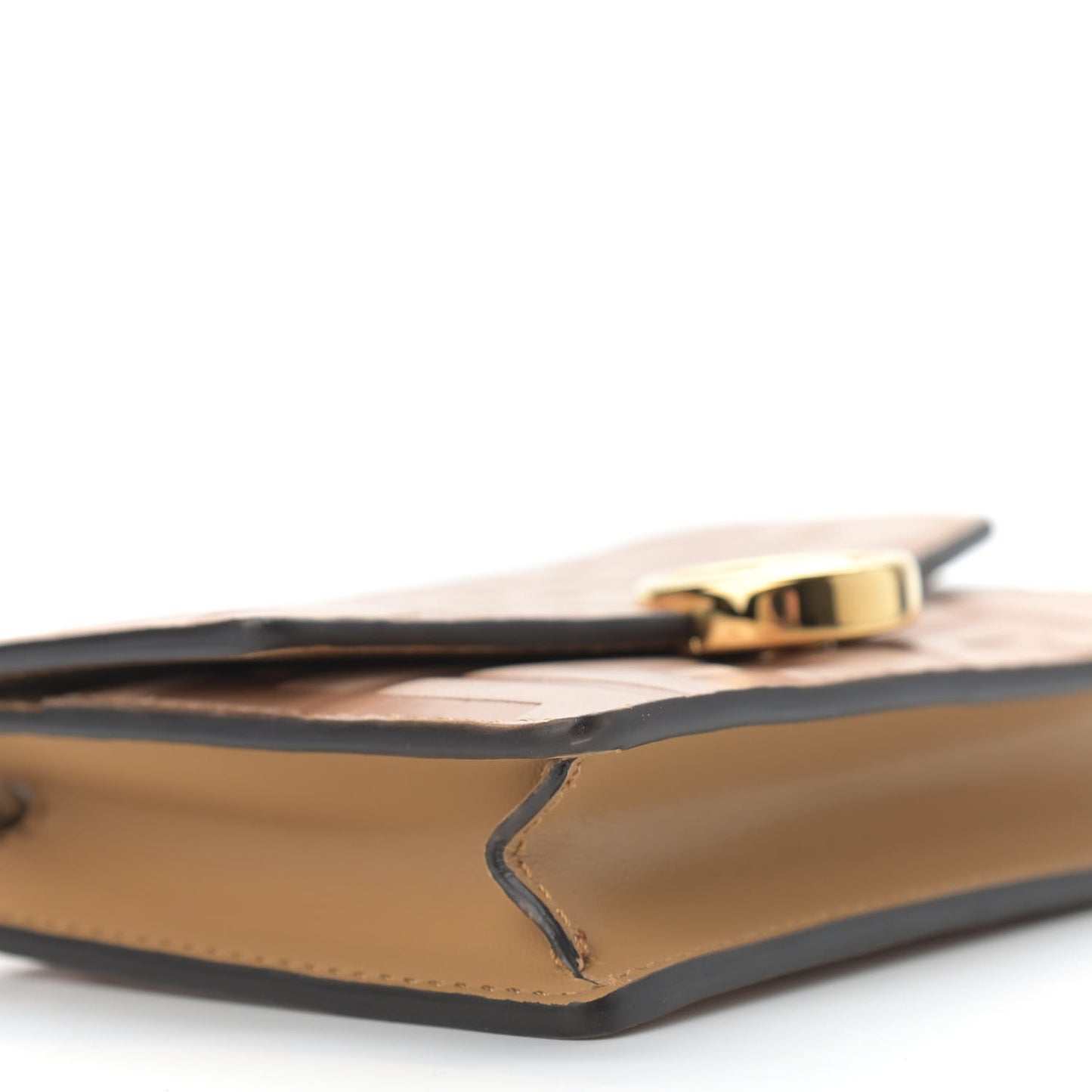 Vitello Termolagoon F is Fendi FF 1974 Embossed Geometric Flap Wallet On Chain Miele Scuro