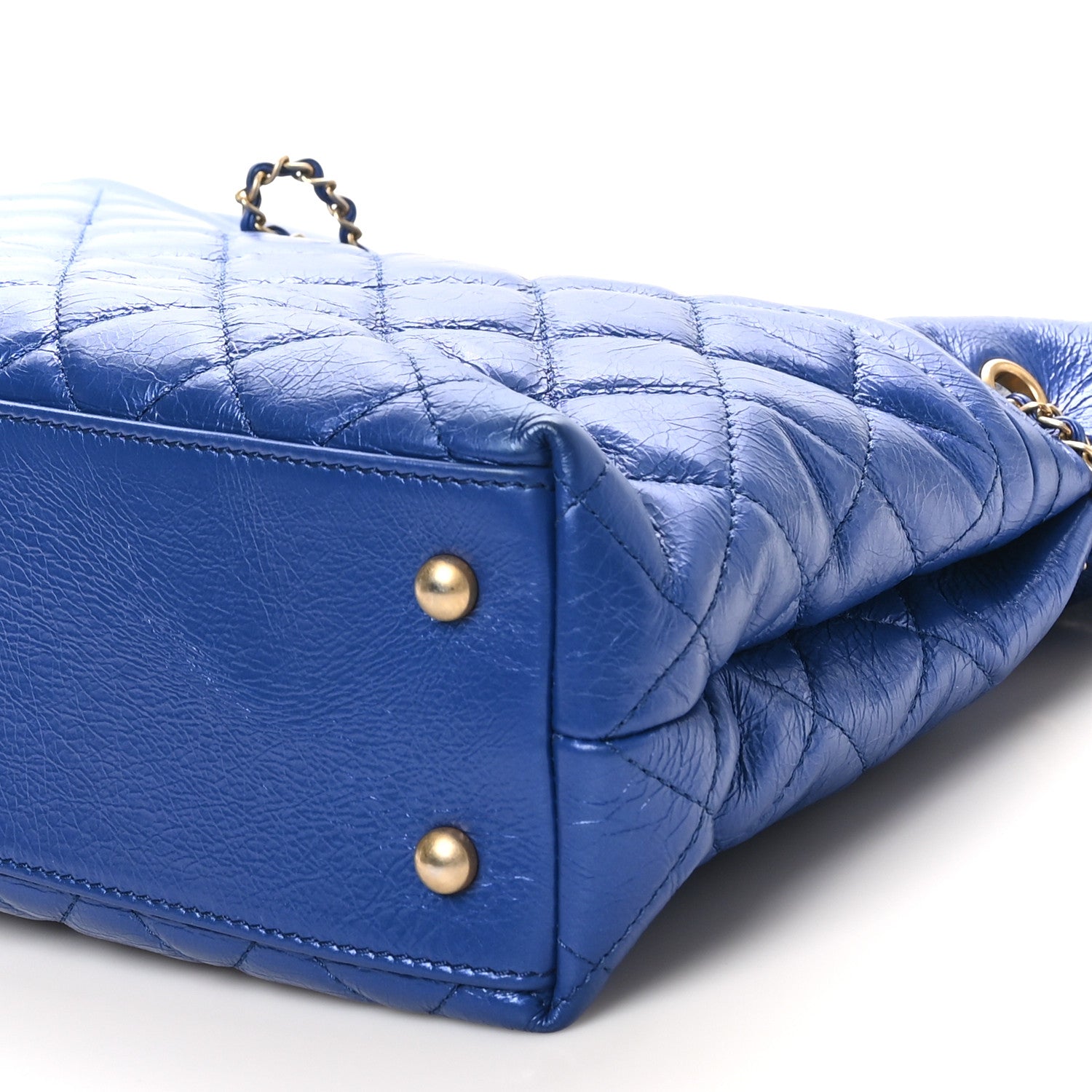 Chanel Metallic Aged Calfskin Quilted Drawstring Shopping Tote Blue 10 of 10