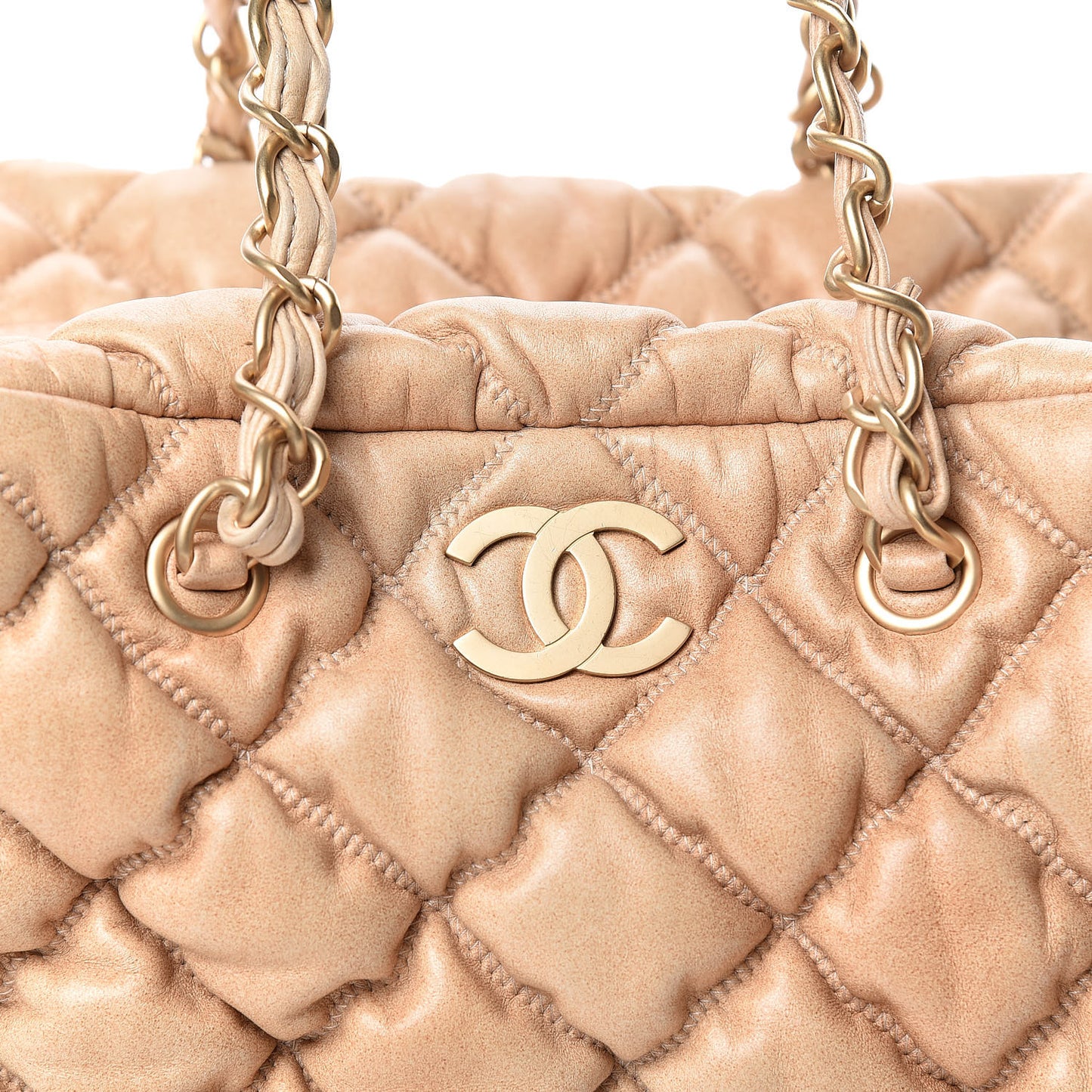Lambskin Bubble Quilt Bowler Beige