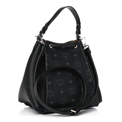 MCM Visetos Calfskin Drawstring Bucket Bag Black 4 of 10