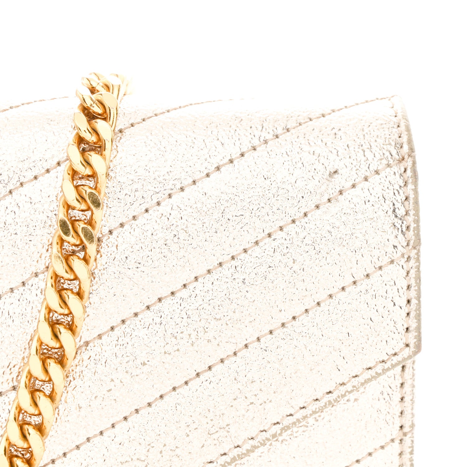 Saint Laurent Metallic Crackled Calfskin Matelasse Chevron Monogram Chain Wallet Gold 12 of 12