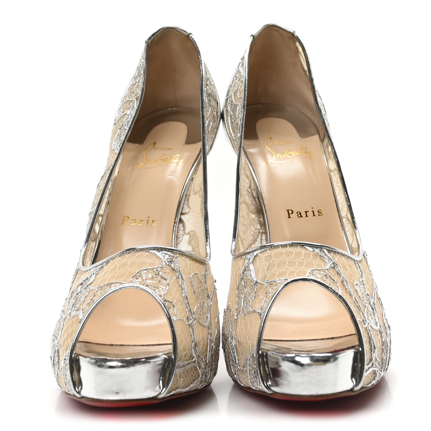 Christian Louboutin Rete Dentelle Lurex Very Lace 120 Pumps 41 Silver 3 of 9