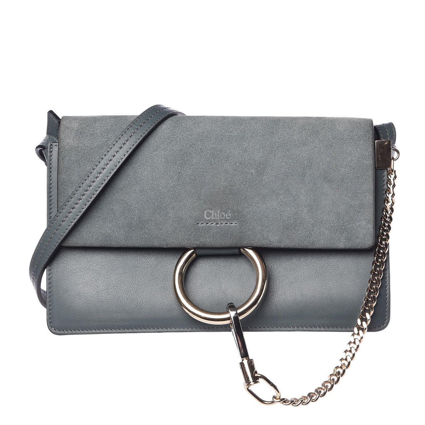 Suede Calfskin Small Faye Shoulder Bag Cloudy Blue