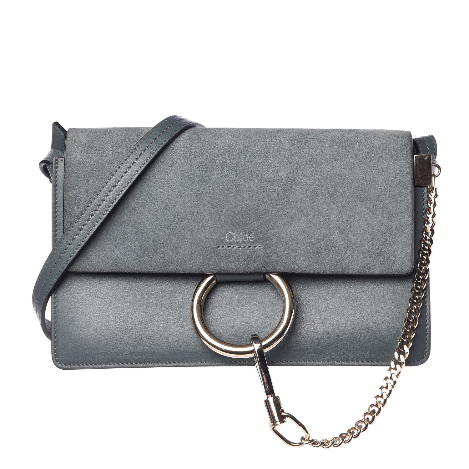 Chloe Suede Calfskin Small Faye Shoulder Bag Cloudy Blue 1 of 10