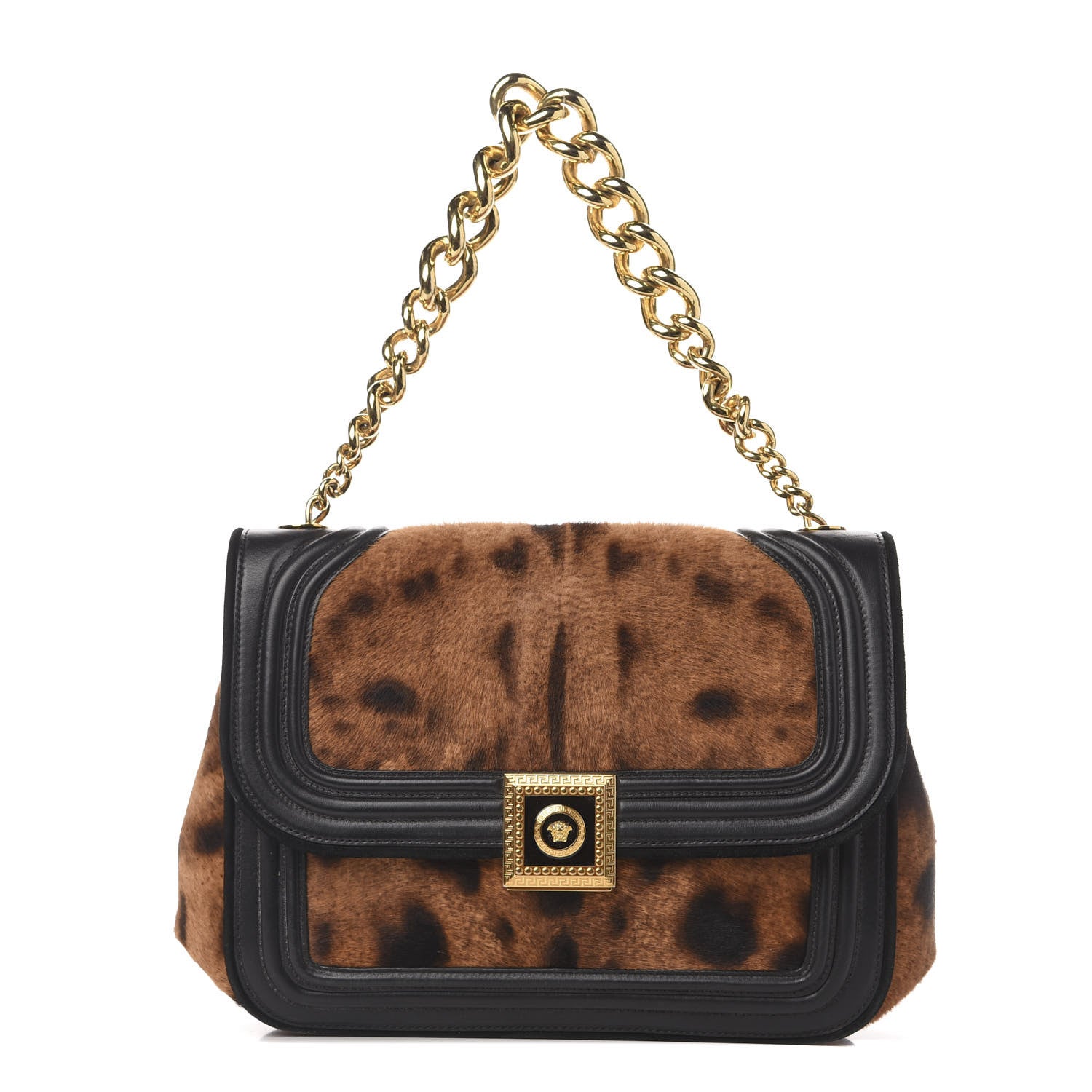 Versace Calfskin Leopard Icon Chain Flap Black 1 of 11