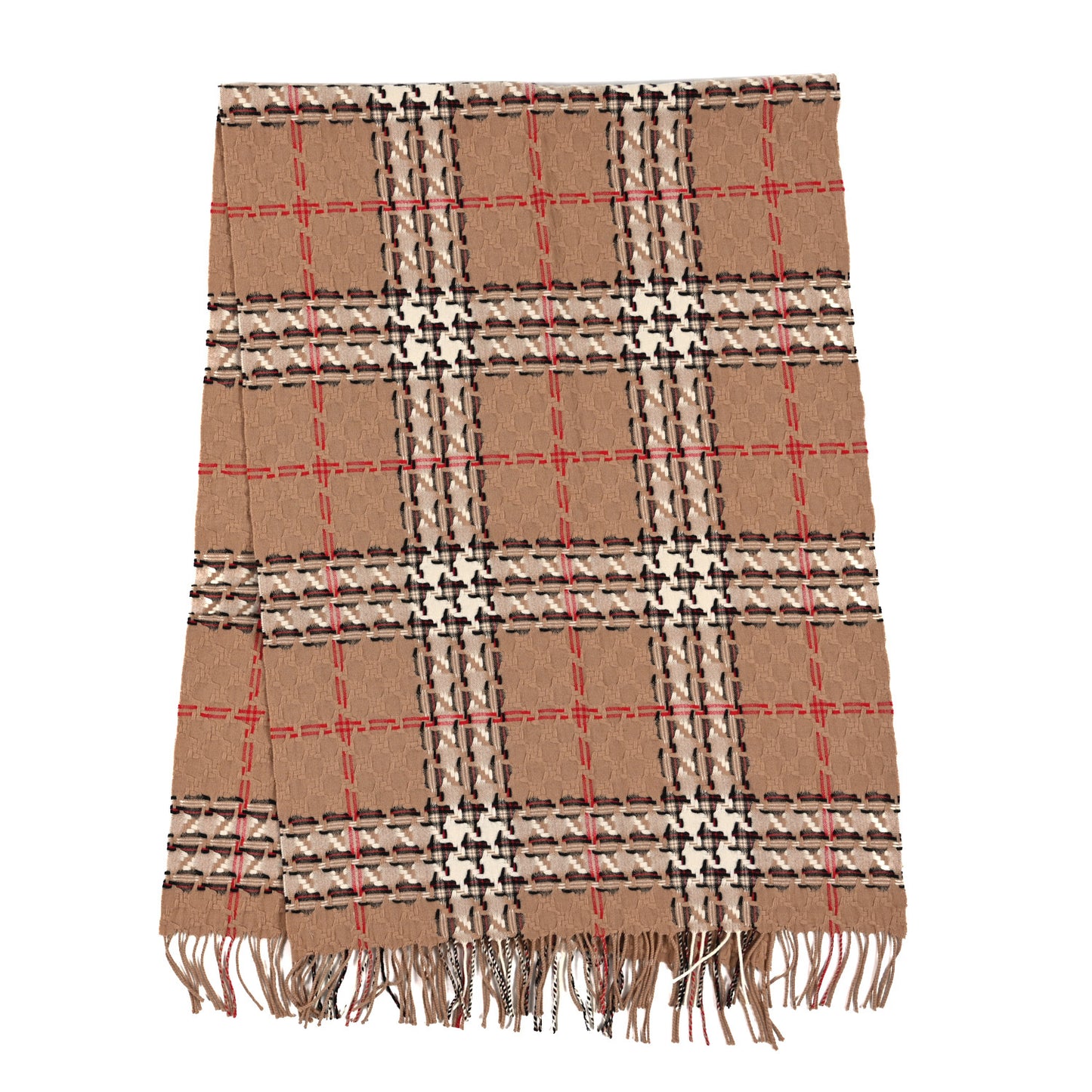 Merino Wool Cashmere Check Scarf Beige