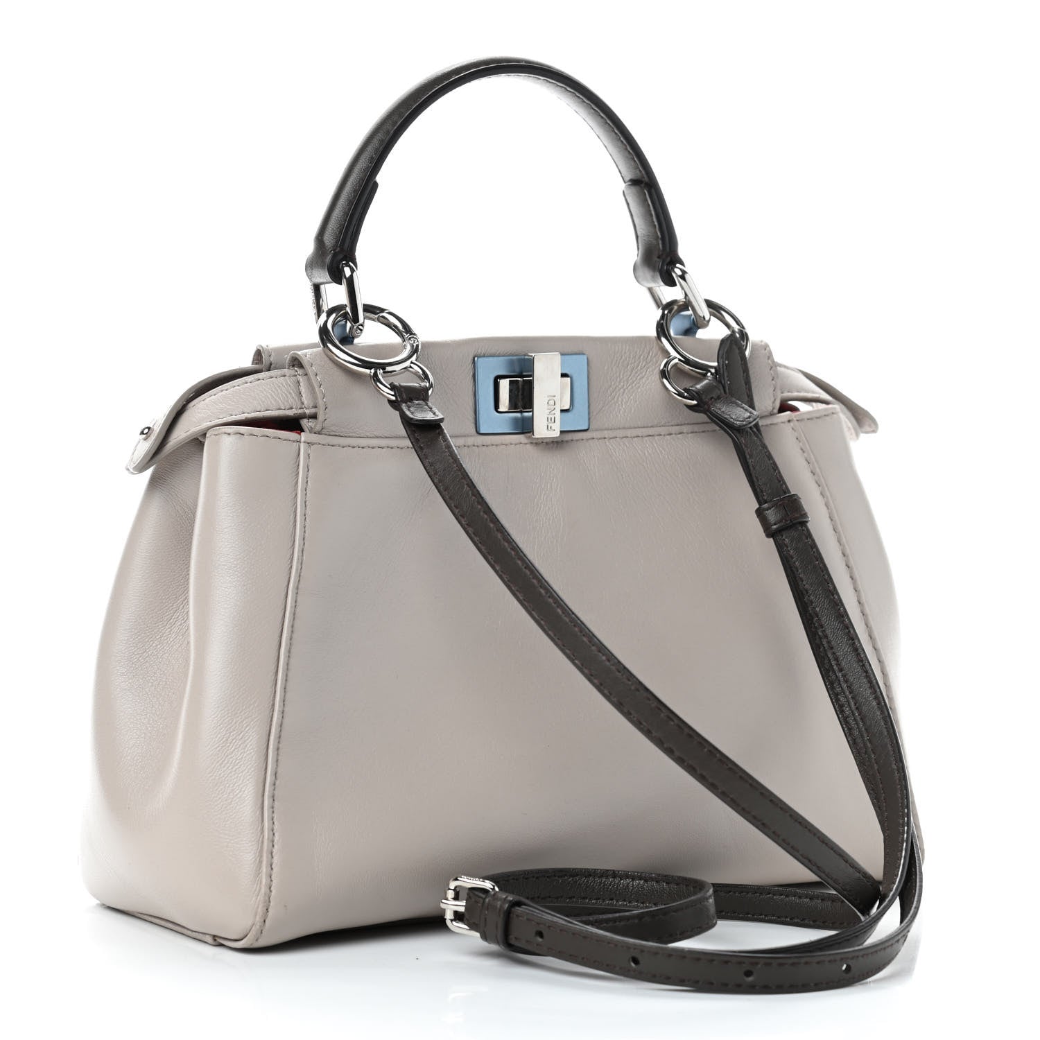 Fendi Nappa Colorblock Mini Peekaboo Iconic Satchel Grigio Polvere Carbone Bloody Mary 5 of 19