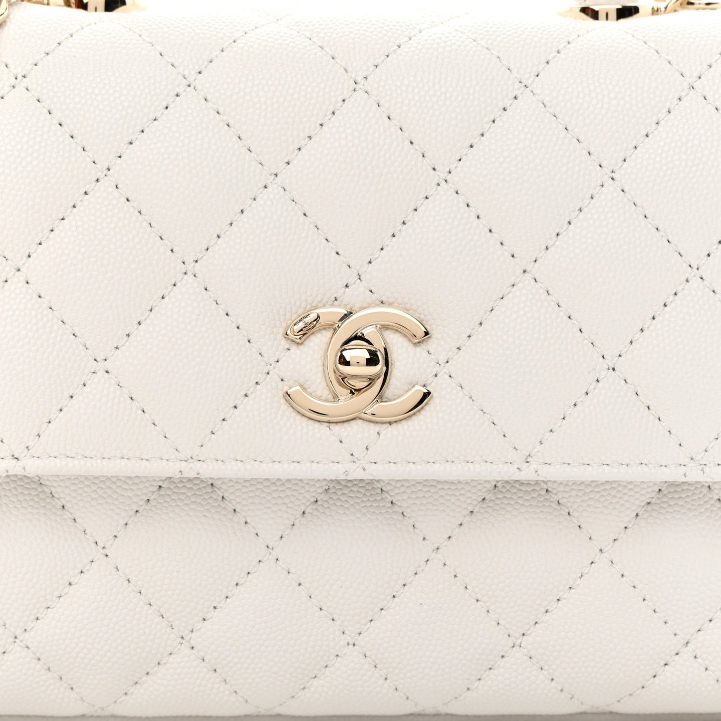 Caviar Quilted Mini Coco Handle Flap White