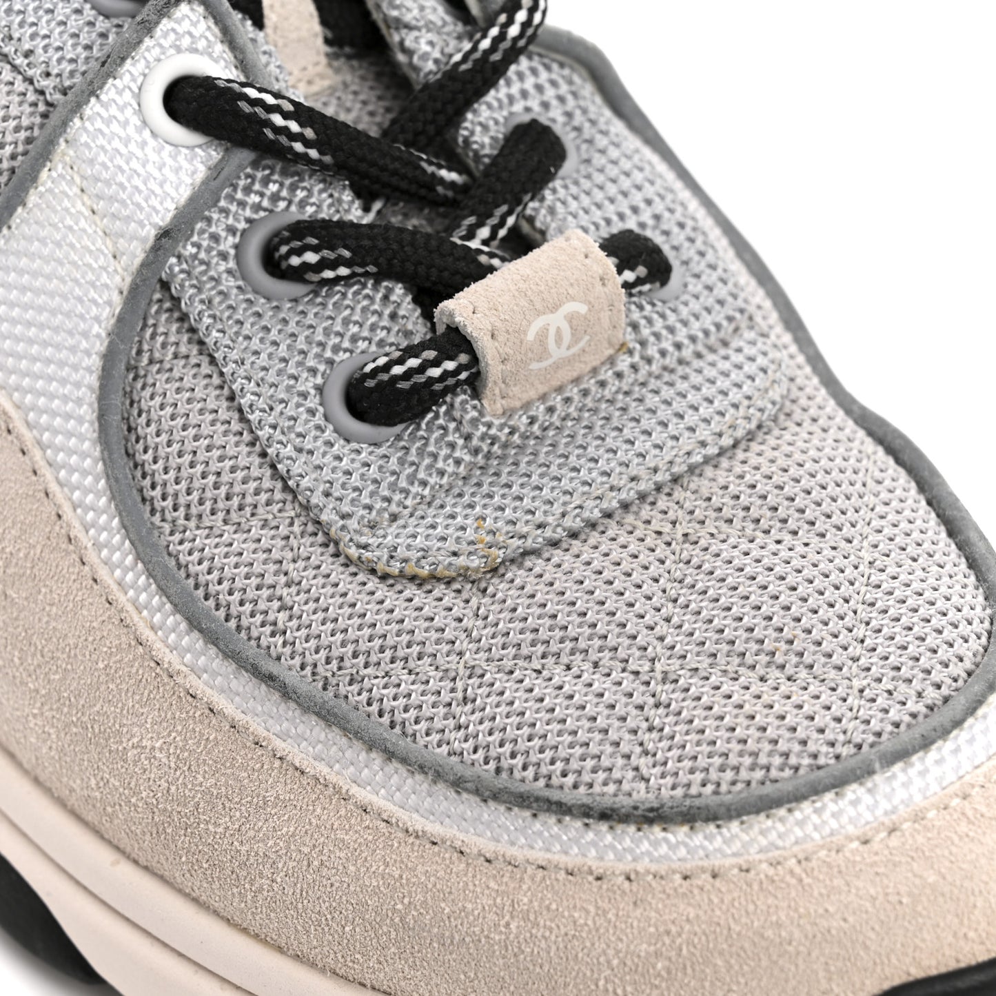 Nylon Calfskin Suede Womens CC Sneakers 36.5 Grey White