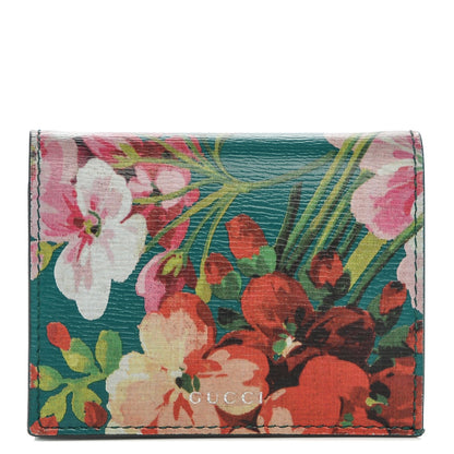 Gucci Shangai Calfskin Blooms Print Card Case Wallet Clear Bright Emerald Multicolor 1 of 6
