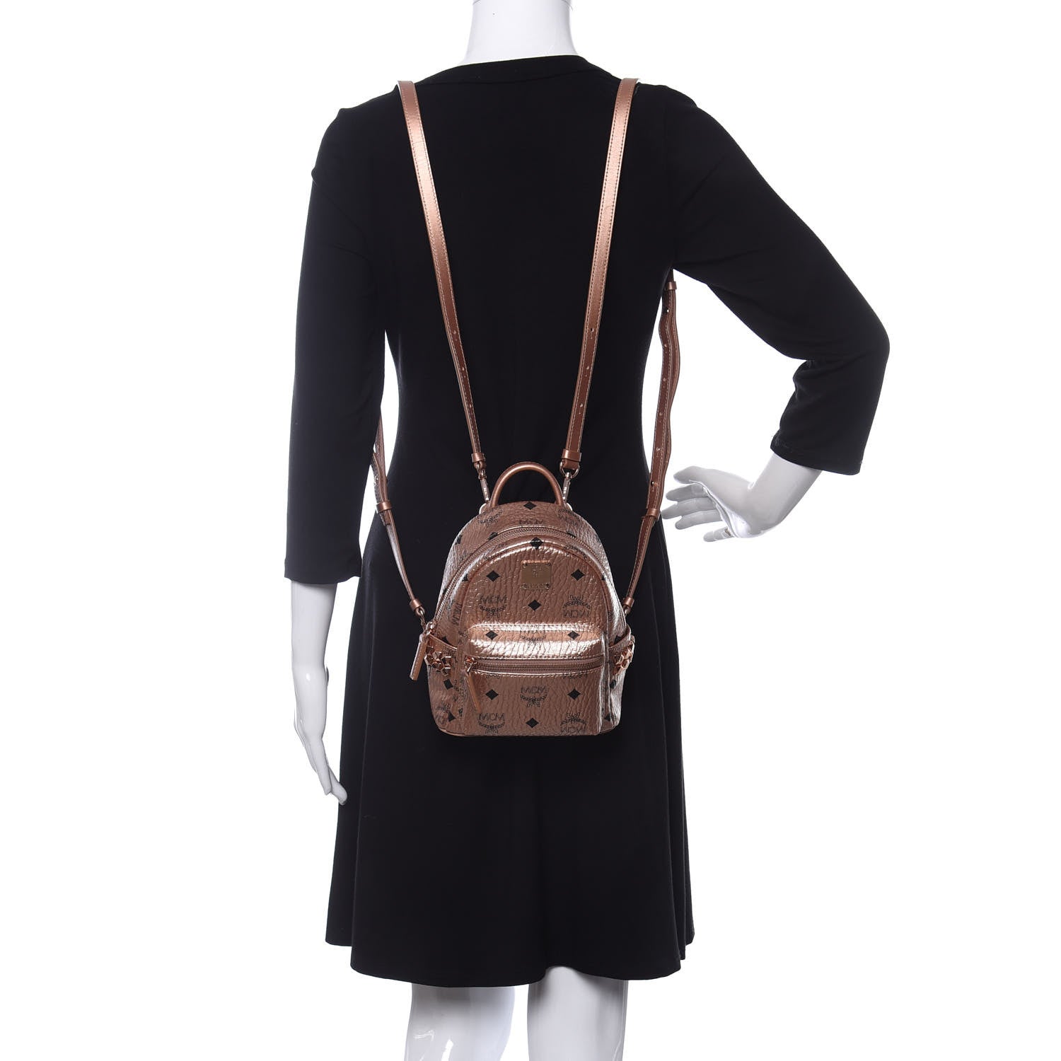 MCM Metallic Visetos Studded X-Mini Bebe Boo Backpack Champagne Gold 2 of 10