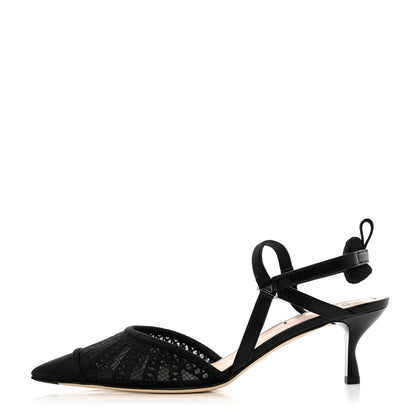 Fendi Mesh Vitello Ajour Embroidered Colibri Lite 55mm Slingback Pumps 39 Black 1 of 9
