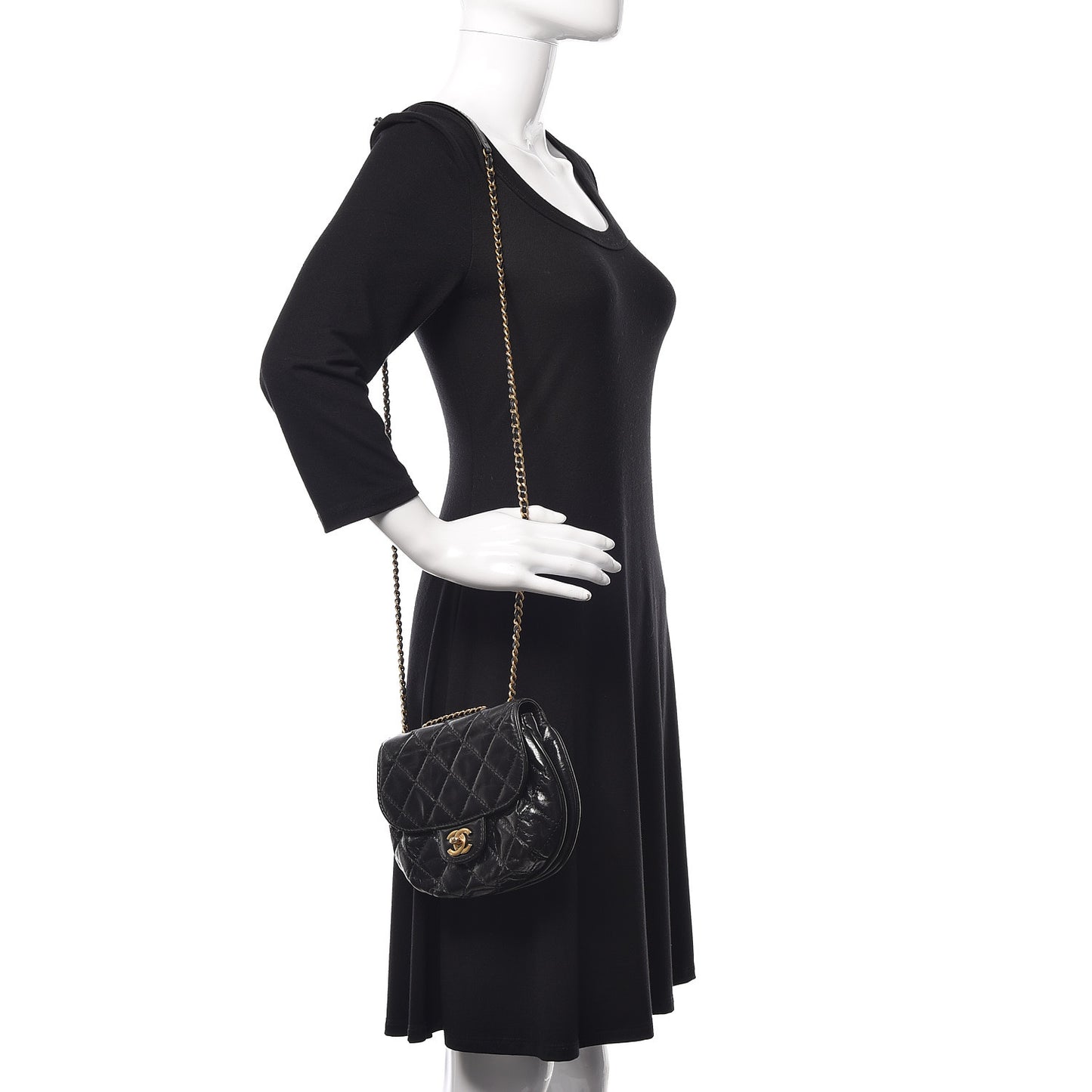 Aged Calfskin Small Bubble CC Flap Black