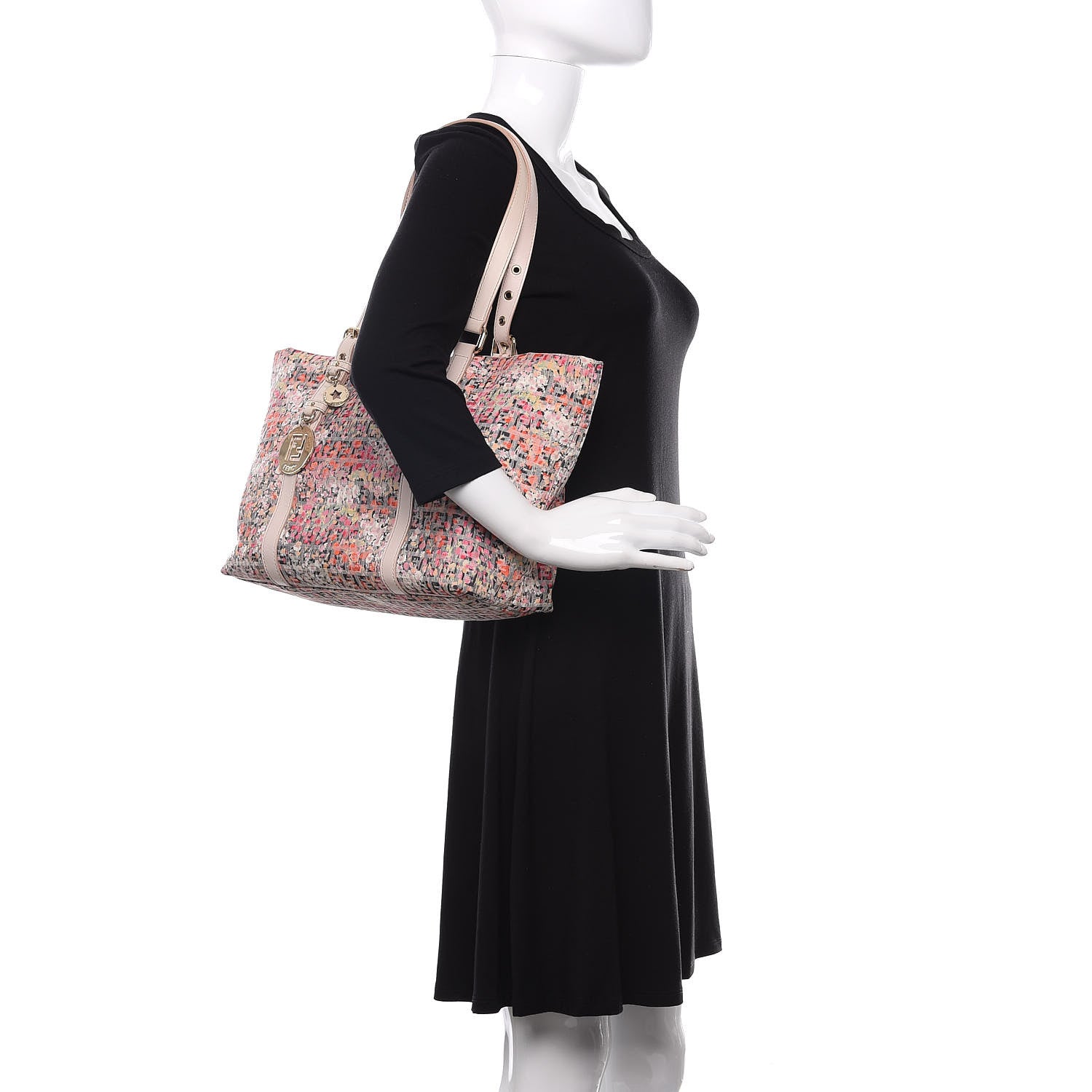 Fendi Zucchino Vitello Floral Forever Shopper Tote Rosa Papaya Rosa Confetto 2 of 10