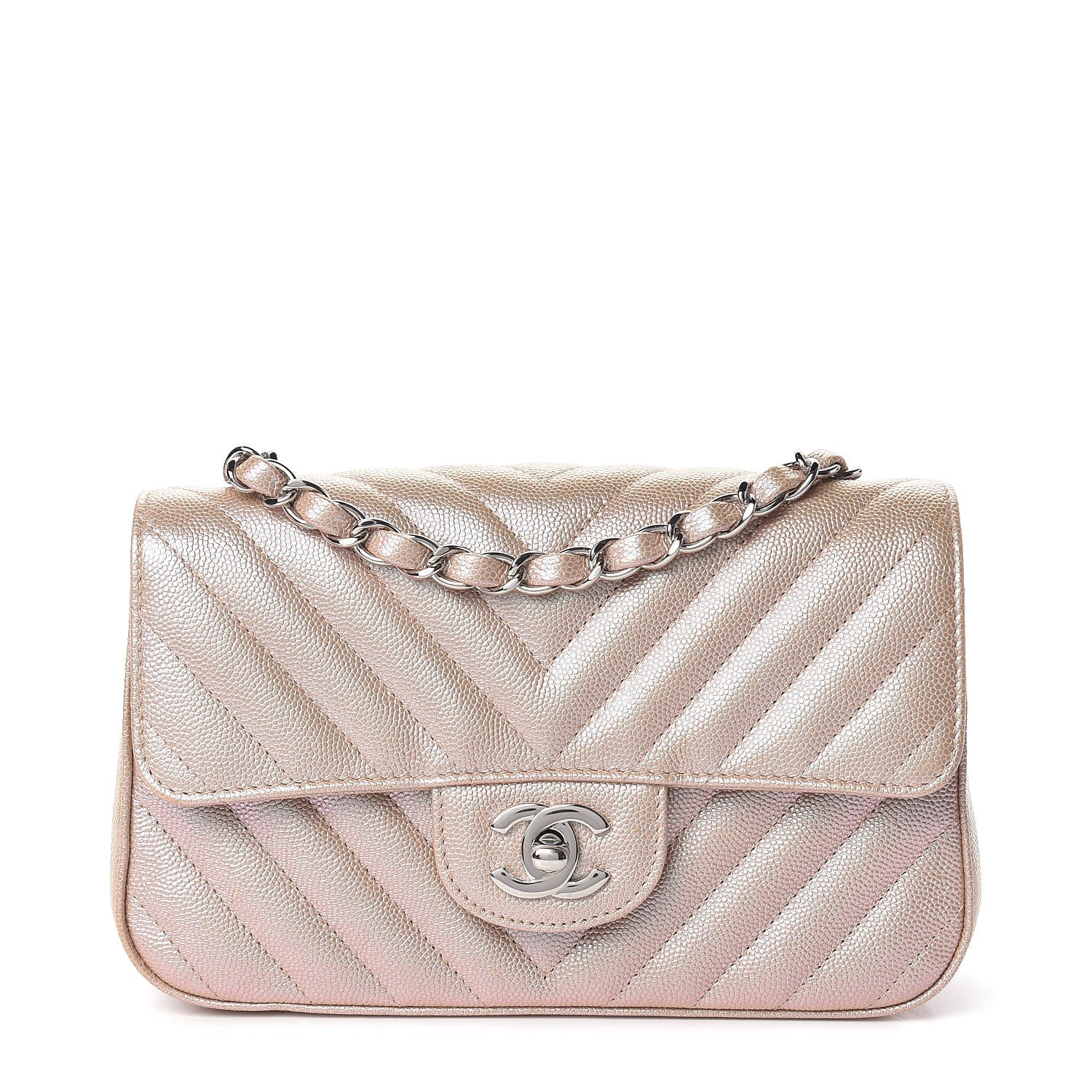 Chanel Iridescent Caviar Chevron Quilted Mini Rectangular Flap Light Gold 1 of 10