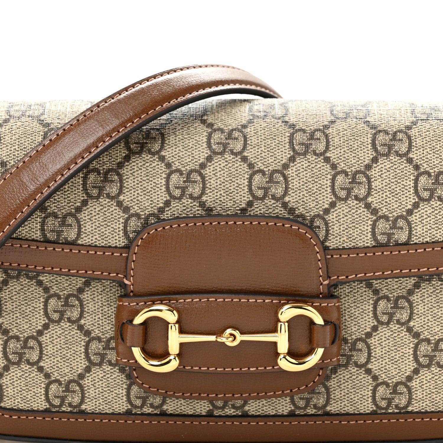 Gucci GG Supreme Monogram Small Horsebit 1955 Chain Shoulder Bag Beige Ebony Brown Sugar 8 of 11