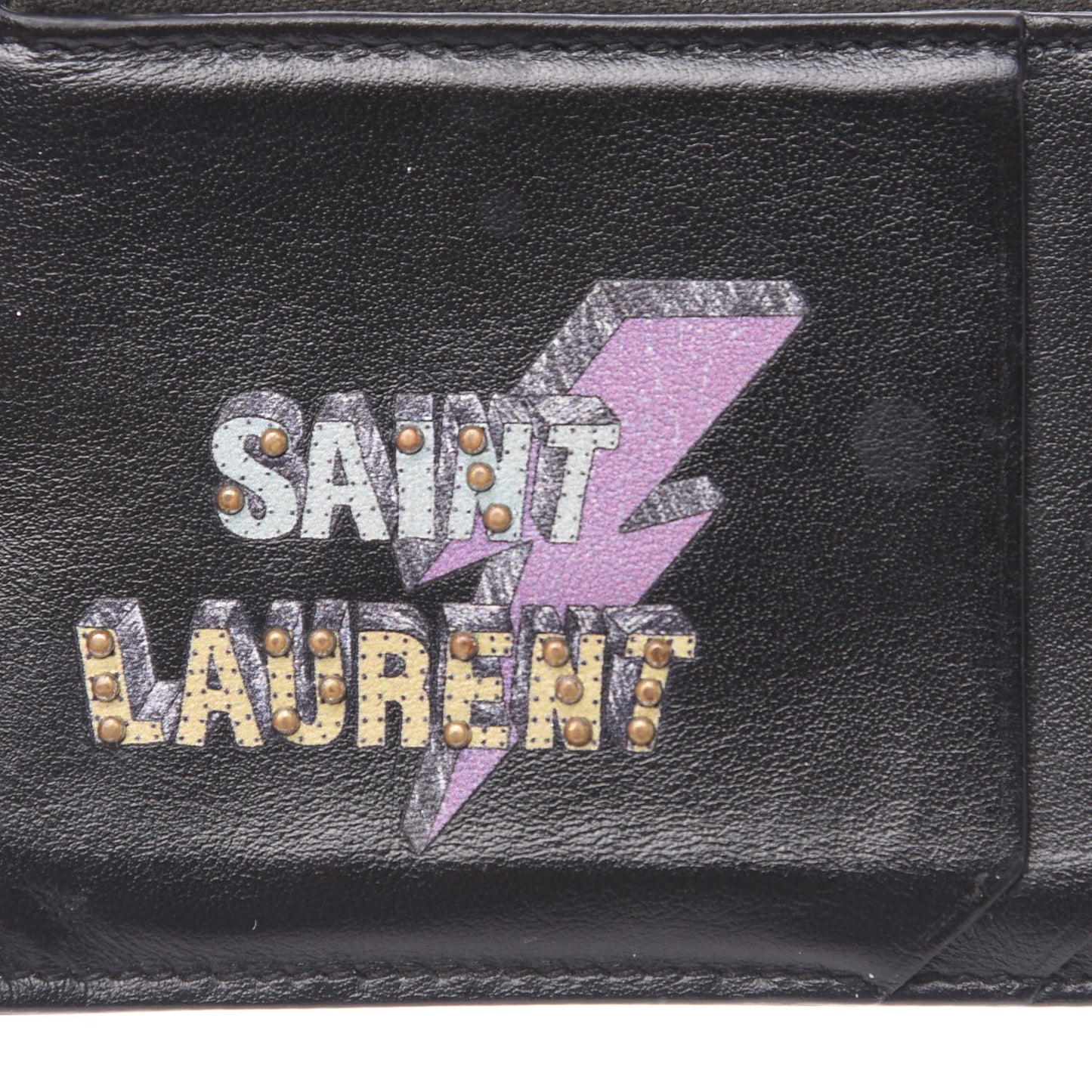 Calfskin Eclair Fragments Studded Zip Pouch Card Holder Black