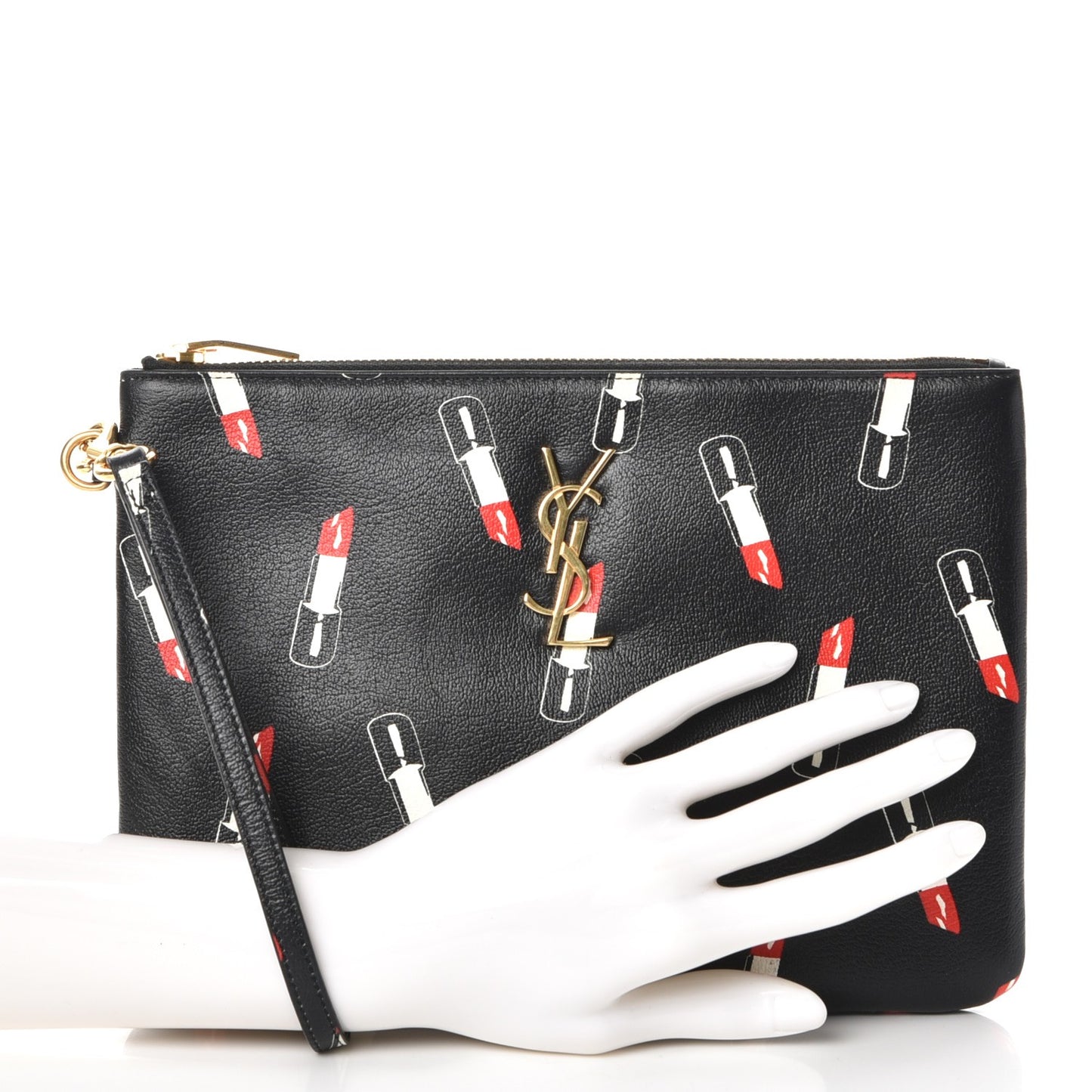 Calfskin Lipstick Print Monogram Pouch Black