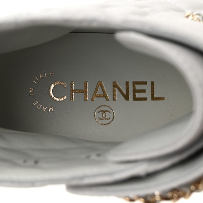 Chanel Shiny Goatskin Calfskin Quilted Lace Up Combat Boots 37 Black White 6 of 9