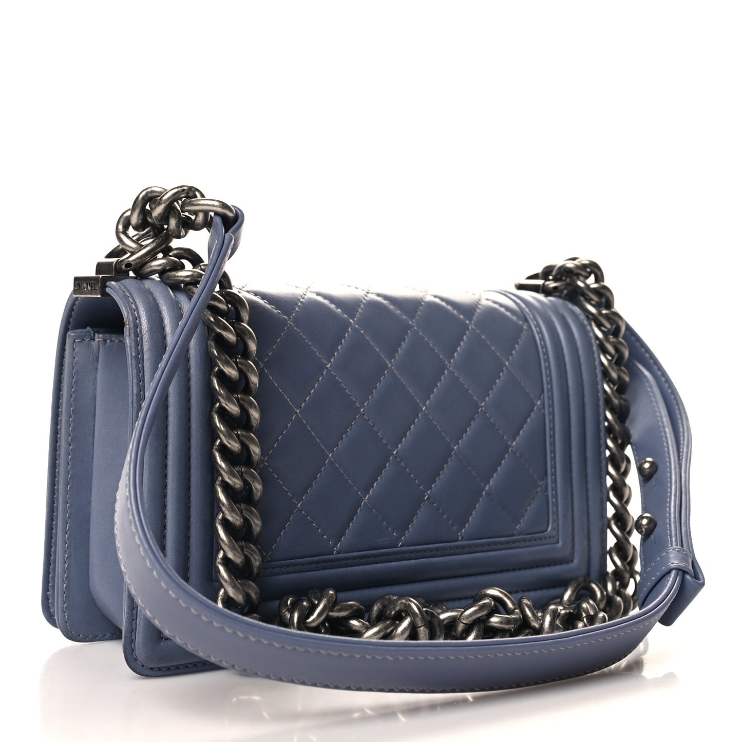 Lambskin Quilted Small Boy Flap Light Blue