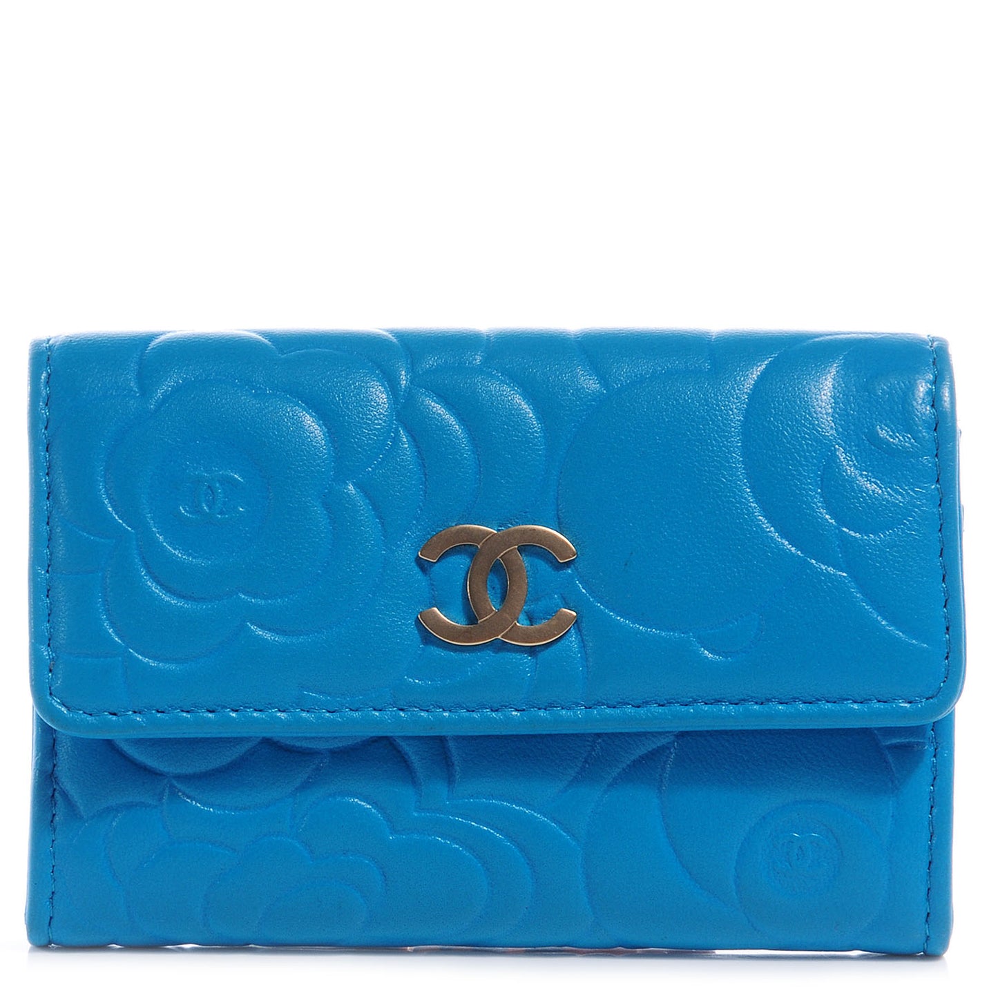 Lambskin Camellia Card Holder Turquoise