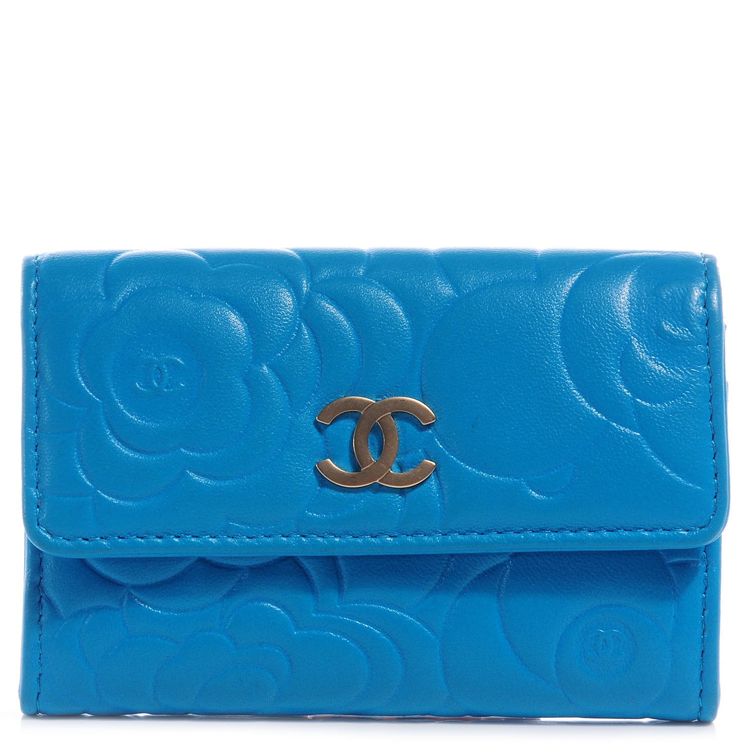 Chanel Lambskin Camellia Card Holder Turquoise 1 of 9