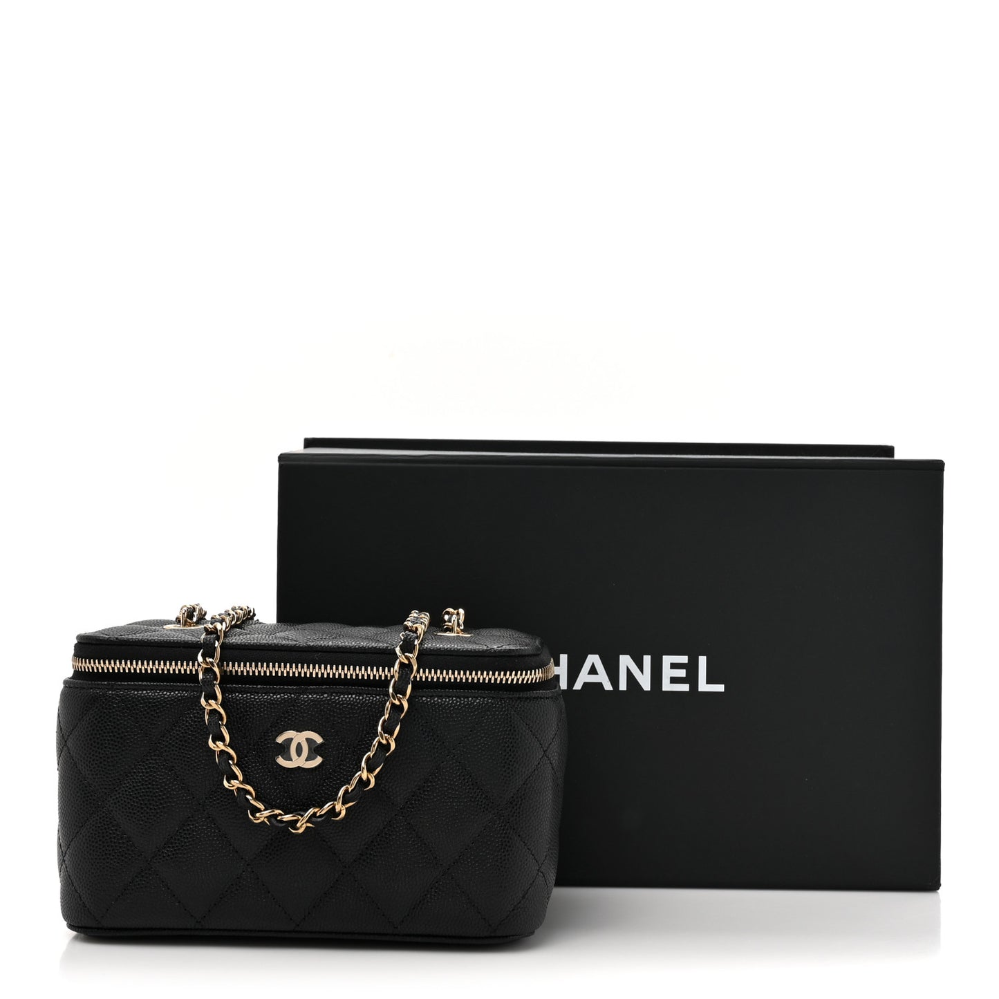 Caviar Quilted Small Vanity Case With Chain Black