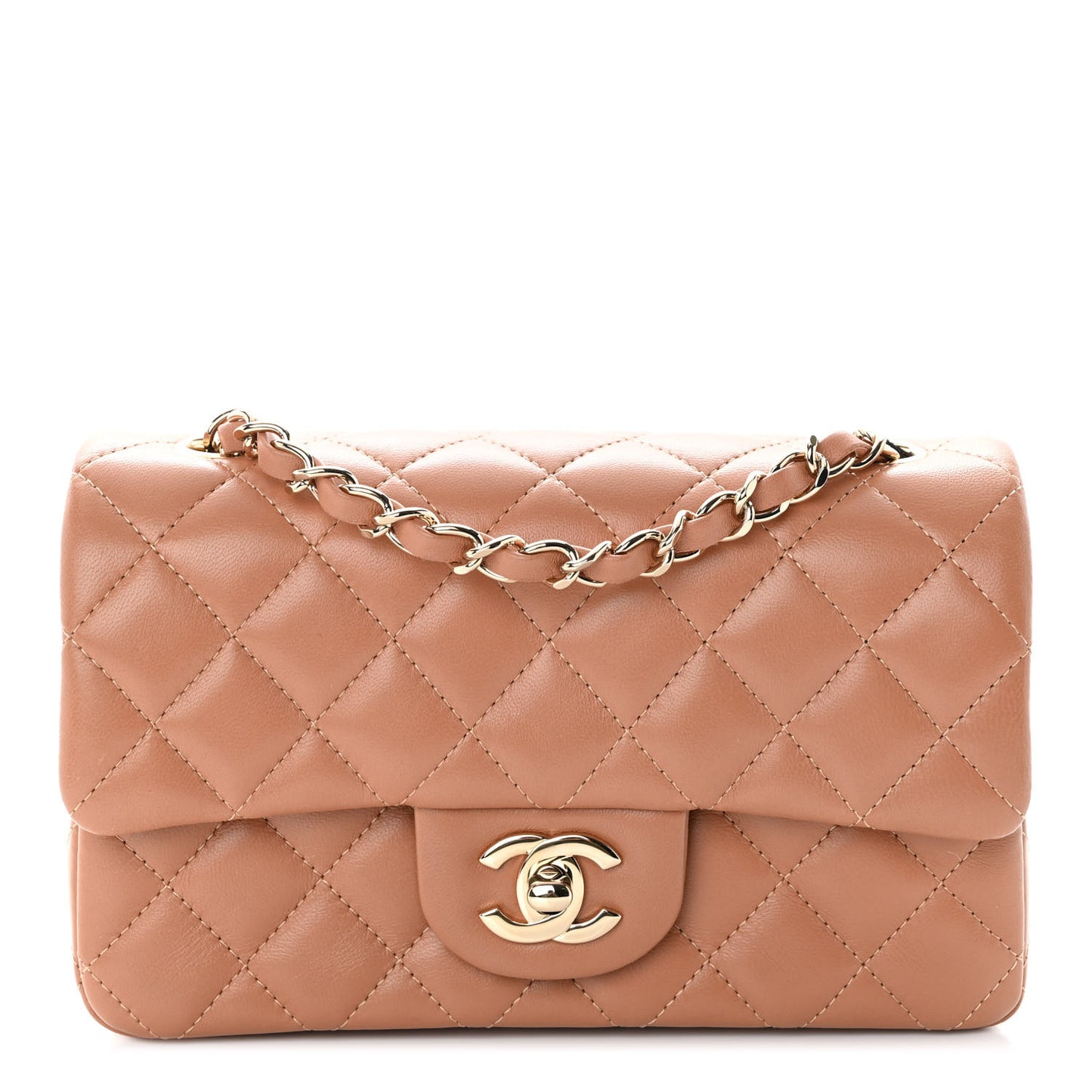 Lambskin Quilted Mini Rectangular Flap Brown