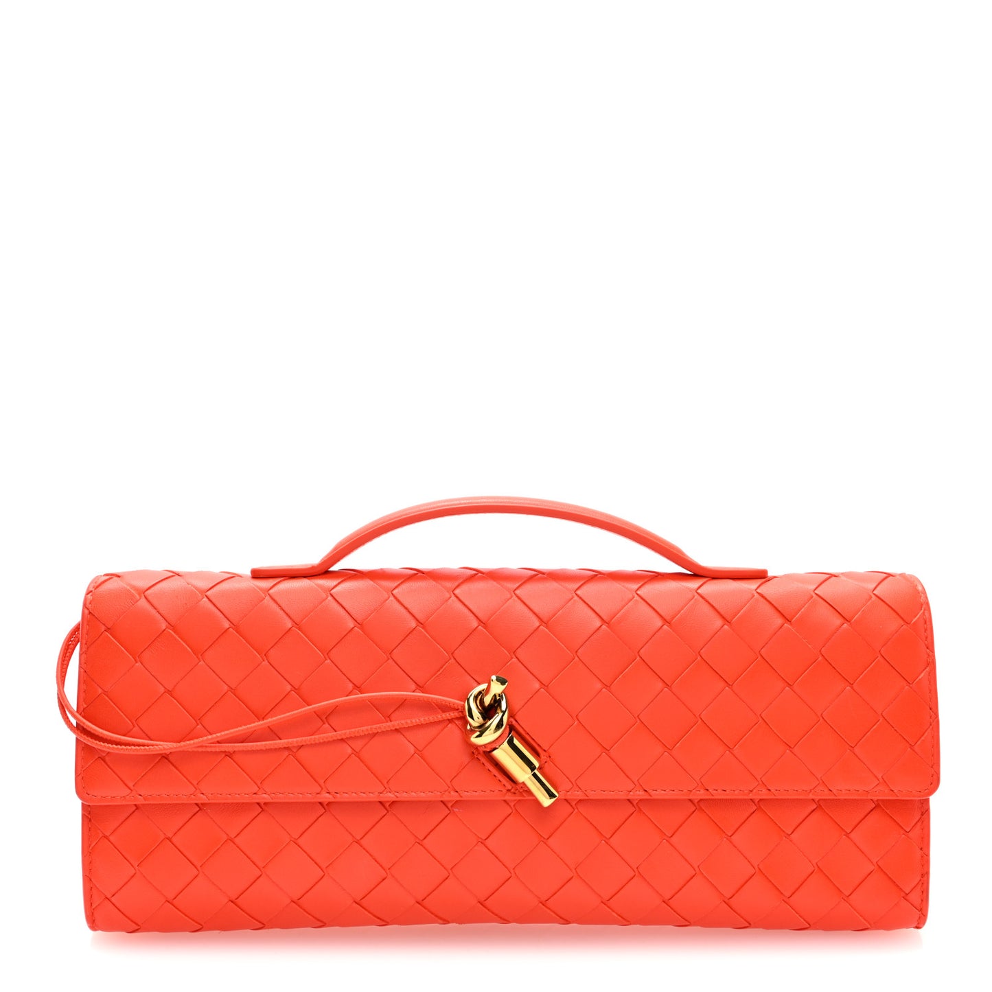 Nappa Intrecciato Long Andiamo Top Handle Clutch Orange
