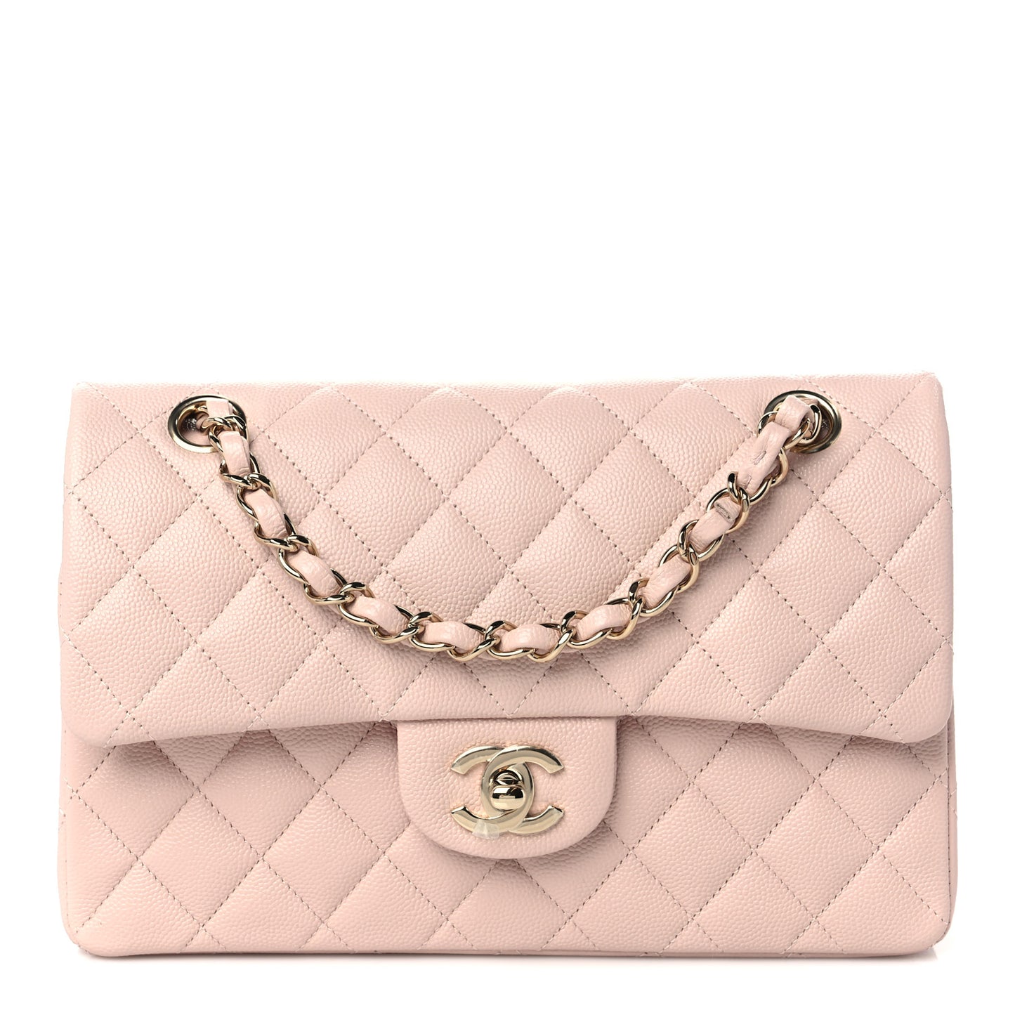 Caviar Quilted Small Double Flap Light Pink