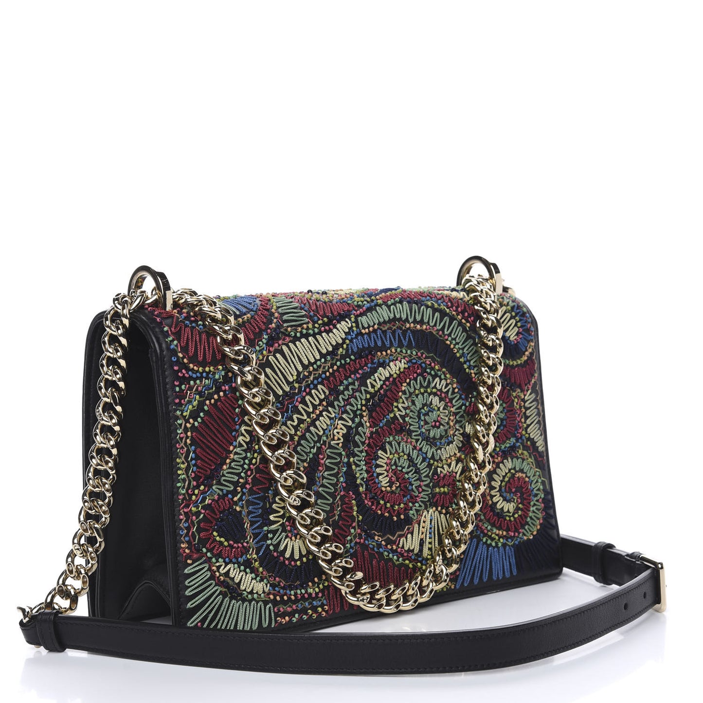 Lambskin Embroidered Medium Diorama Flap Bag Black