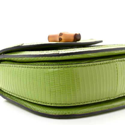 Gucci Moire Fabric Calfskin Rhinestone Monogram Monochrome Lizard Embossed Mini Bamboo 1947 Top Handle Chain Bag Green 9 of 10