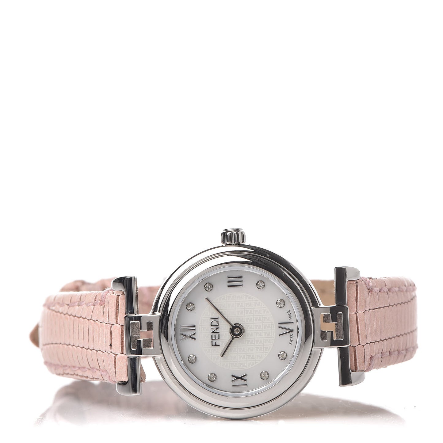 Stainless Steel Calfskin Diamond Pink Mother of Pearl 23mm Moda Quartz Watch